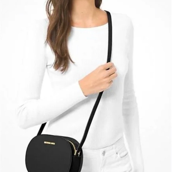 Michael Kors Jet Set Travel Medium Saffiano Leather Crossbody Bag Black - Picture 2 of 9